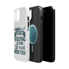 DistinctInk ToughCase for Apple iPhone, Compatible with MagSafe Charging - Live By Golfing Alone Need Beer Too