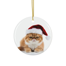 DistinctInk Hanging Ceramic Christmas Tree Ornament with Gold String - Great Gift/Present - 2 3/4 inch Diameter - Exotic Shorthair Cat Design