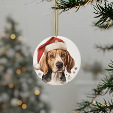 DistinctInk Hanging Ceramic Christmas Tree Ornament with Gold String - Great Gift/Present - 2 3/4 inch Diameter - American Foxhound Design
