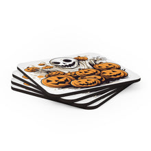 DistinctInk (Set of 4) Corkwood Coasters with Ghostly Skeleton and PumpkinsDesign for Halloween