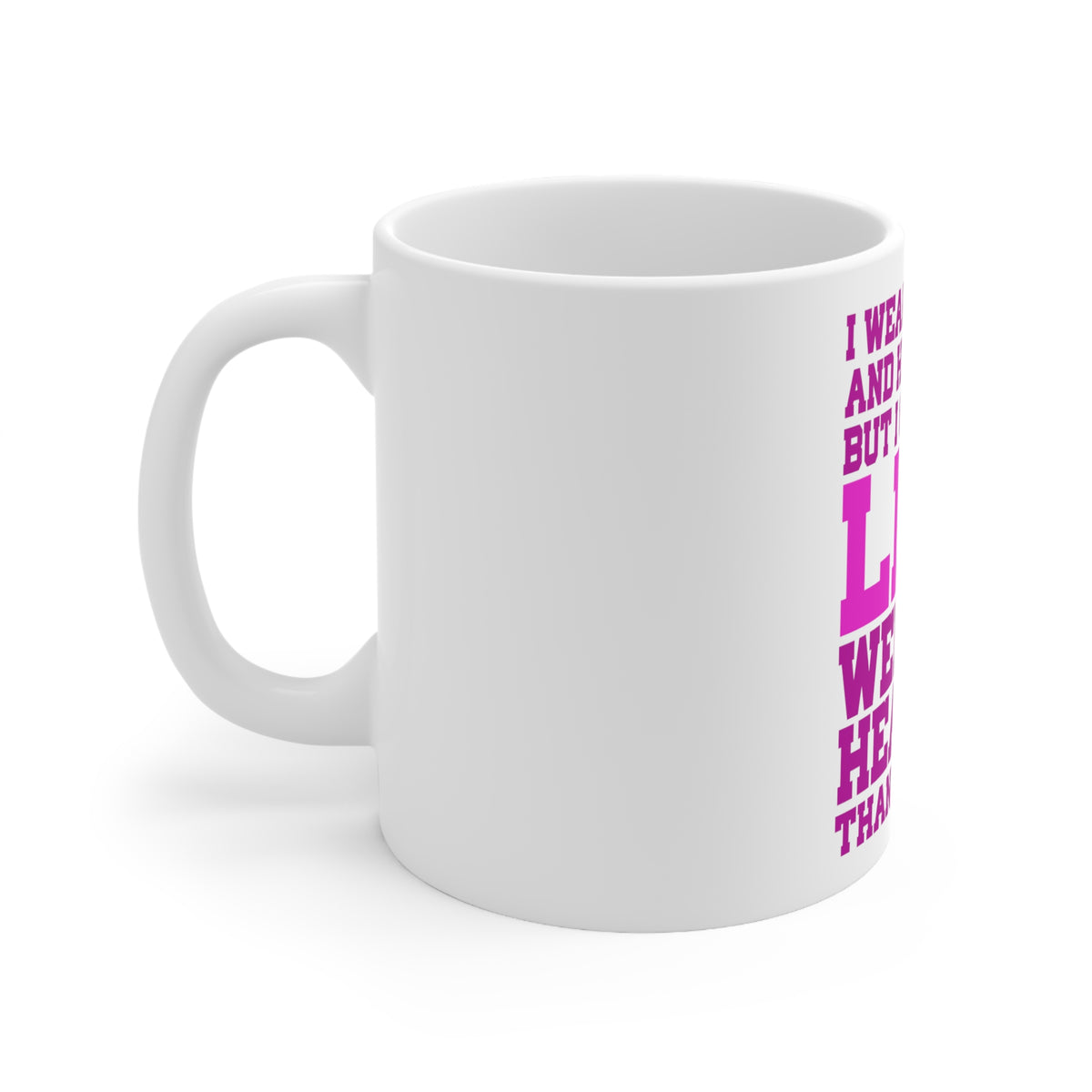 Glossy White Coffee / Tea Mug - Lipstick & High Heels Can Life Weights Heavier, view 2
