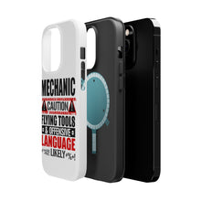 DistinctInk ToughCase for Apple iPhone, Compatible with MagSafe Charging - Mechanic Flying Tools & Offensive Language