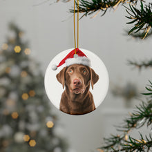 DistinctInk Hanging Ceramic Christmas Tree Ornament with Gold String - Great Gift/Present - 2 3/4 inch Diameter - Chesapeake Bay Retriever Design