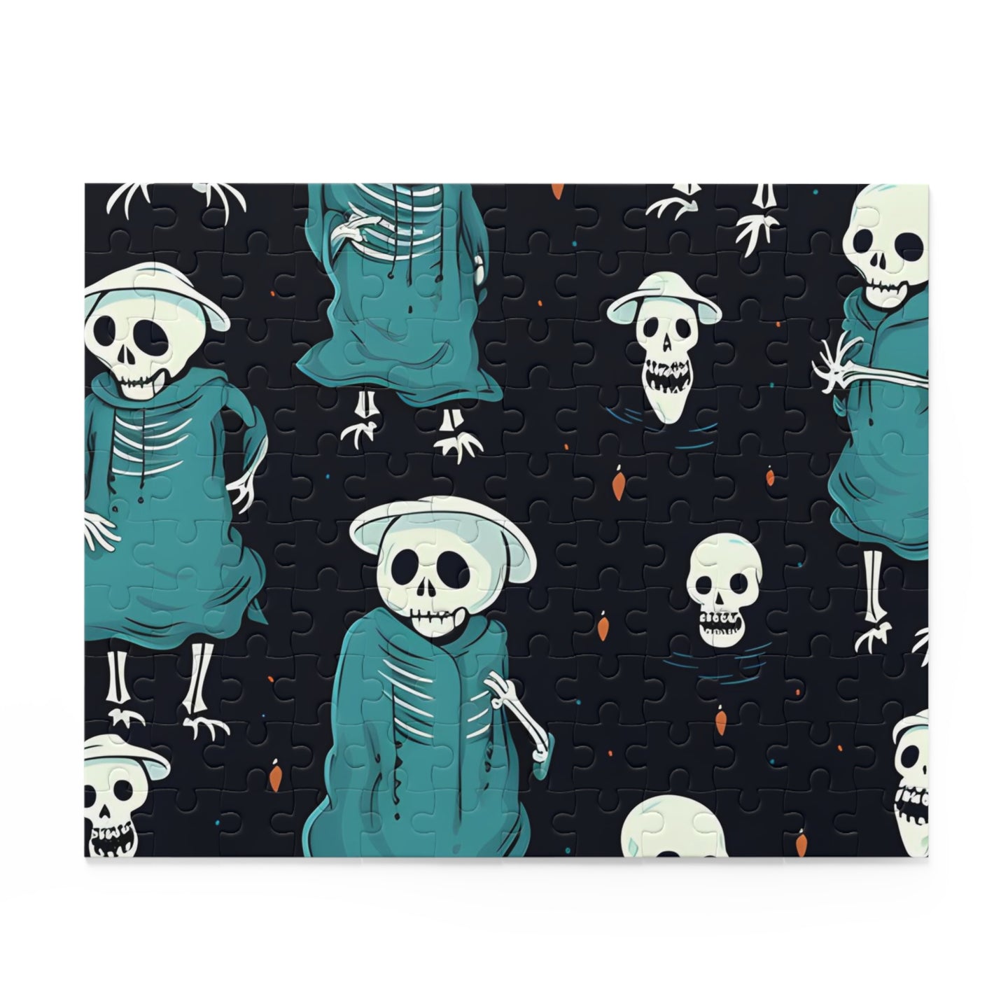 DistinctInk Jigsaw Puzzle with Haunted Skeleton Crew Design for Halloween