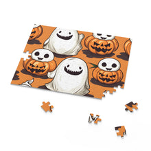 DistinctInk Jigsaw Puzzle with Skeletal Ghost in a Pumpkin Design for Halloween