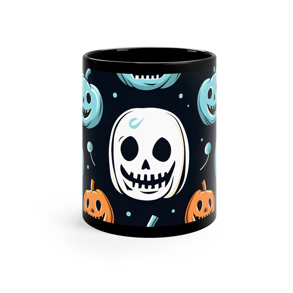 Black Coffee Mug - Skele-Ghostly Pumpkin Patch for Halloween