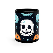 DistinctInk Black Coffee Mug - Skele-Ghostly Pumpkin Patch for Halloween