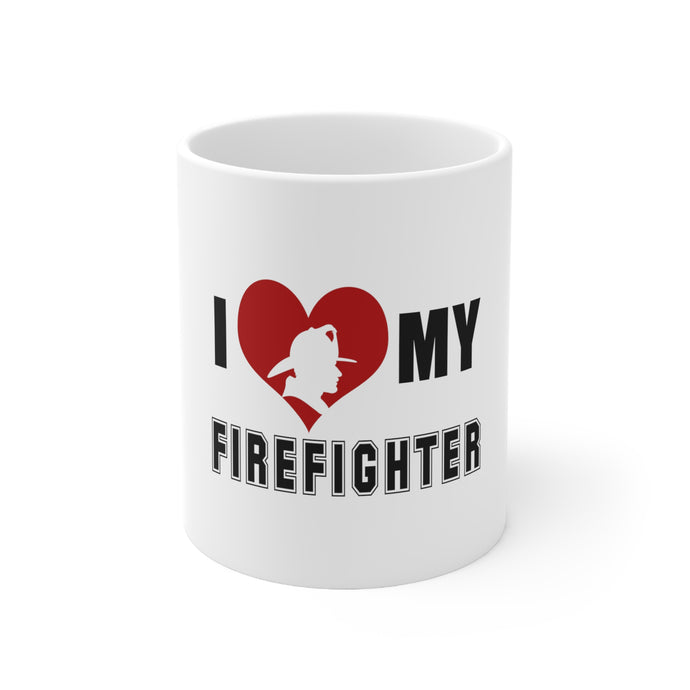 DistinctInk Glossy White Coffee / Tea Mug - I Heart My Firefighter