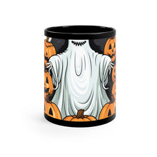 DistinctInk Black Coffee Mug - Ghost Skeleton Pumpkins Pattern for Halloween