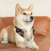 DistinctInk Adjustable Pet Banana Collar with Ghastly Skeletal Pumpkin Patch Design for Halloween