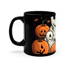 DistinctInk Black Coffee Mug - Ghost Skeleton Pumpkin Pattern for Halloween