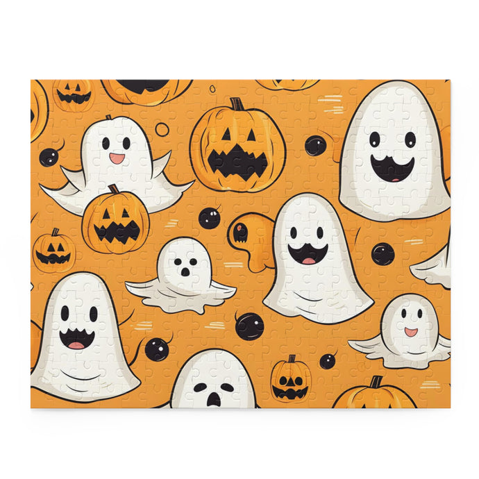 DistinctInk Jigsaw Puzzle with Ghoulish Bats and Pumpkins Design for Halloween