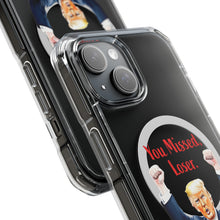 DistinctInk Clear Case for Apple iPhone, Compatible with MagSafe – Trump ‘You Missed, Loser’ Cartoon Design