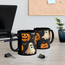 DistinctInk Black Coffee Mug - Ghost Skeleton Pumpkin Bash for Halloween
