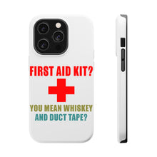 DistinctInk ToughCase for Apple iPhone, Compatible with MagSafe Charging - First Aid Kit - Whiskey & Duct Tape