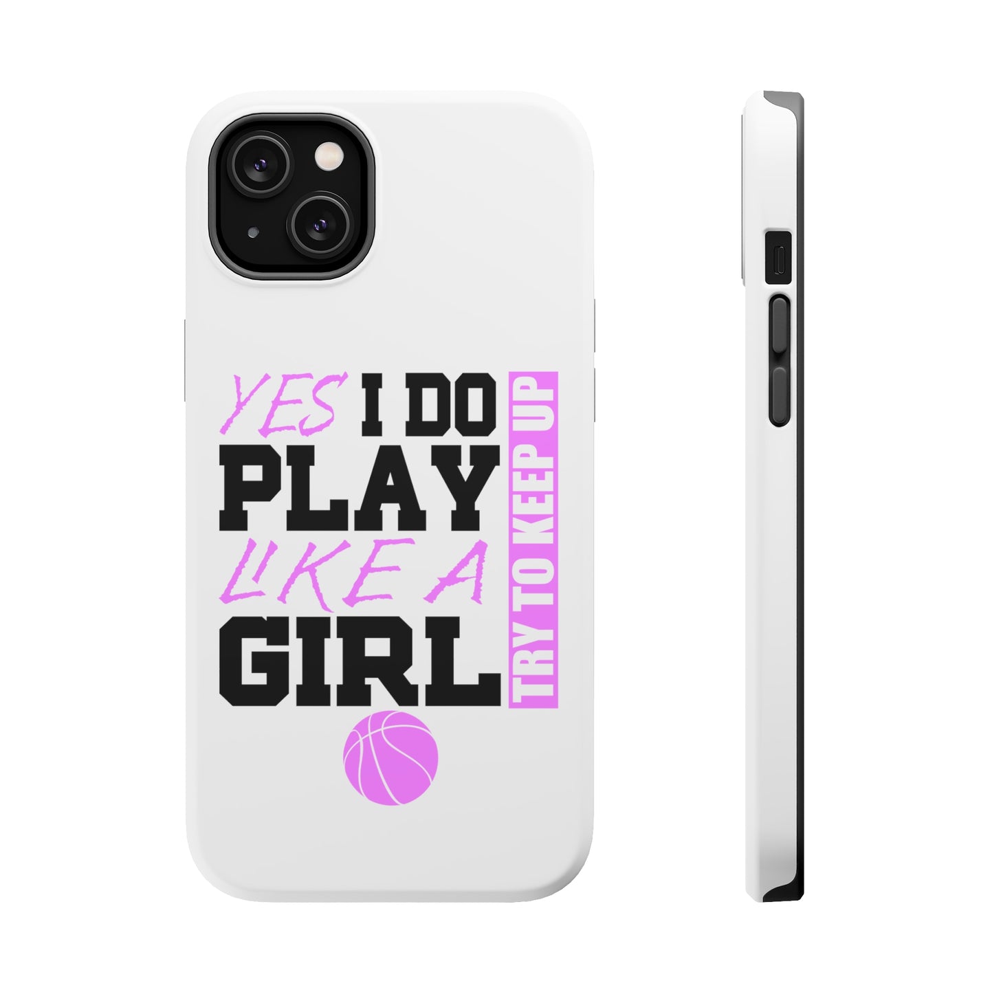 DistinctInk ToughCase for Apple iPhone, Compatible with MagSafe Charging - Volleyball Yes I Do Play Like a Girl