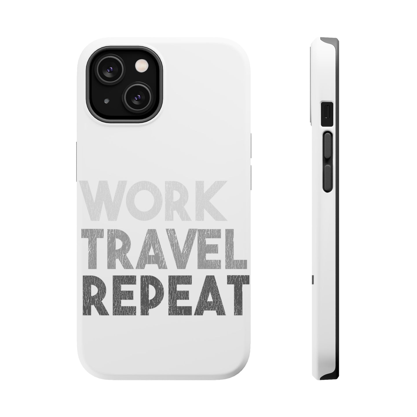 DistinctInk ToughCase for Apple iPhone, Compatible with MagSafe Charging - Work Travel Repeat