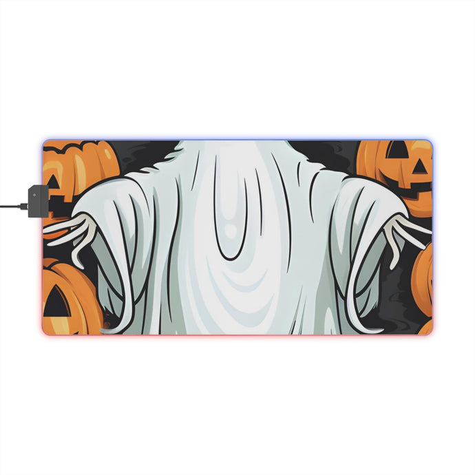 DistinctInk LED Gaming Mouse Pad with Ghost Skeleton Pumpkins Pattern Design for Halloween