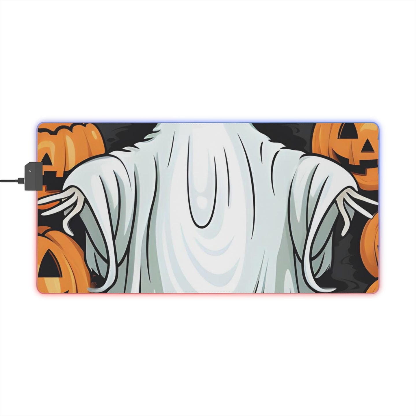 DistinctInk LED Gaming Mouse Pad with Ghost Skeleton Pumpkins Pattern Design for Halloween