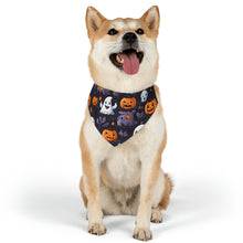 DistinctInk Adjustable Pet Banana Collar with Spooky Bat-o-lanterns Design for Halloween