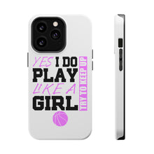 DistinctInk ToughCase for Apple iPhone, Compatible with MagSafe Charging - Volleyball Yes I Do Play Like a Girl