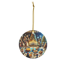 DistinctInk Hanging Ceramic Christmas Tree Ornament Charm with Gold String - Great Gift/Present - 2 3/4 inch Diameter - Holiday Unity Celebration