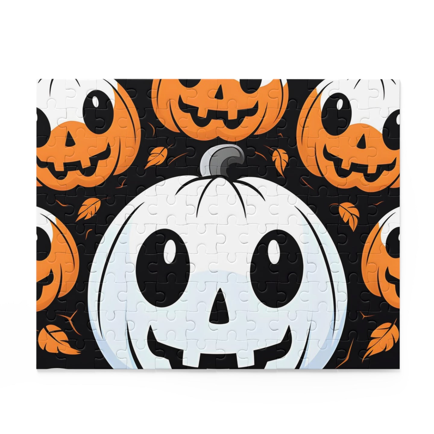 DistinctInk Jigsaw Puzzle with Ghost Skeleton Cartoon Pumpkin Design for Halloween