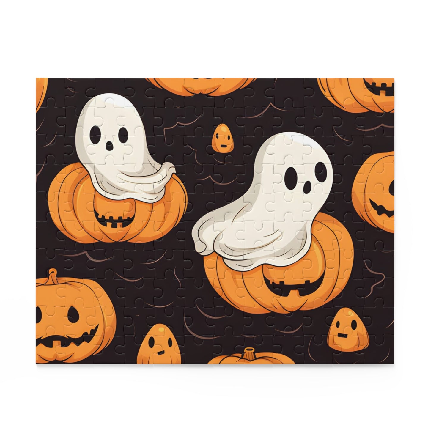 DistinctInk Jigsaw Puzzle with Haunted Skeleton Pumpkin Patch Design for Halloween