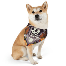DistinctInk Adjustable Pet Banana Collar with Trick or Treat Ghost-O-Lantern Design for Halloween