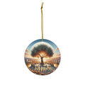 Hanging Ceramic Christmas Tree Ornament Charm with Gold String - Olive Branch of Unity
