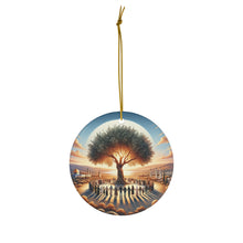 DistinctInk Hanging Ceramic Christmas Tree Ornament Charm with Gold String - Great Gift/Present - 2 3/4 inch Diameter - Olive Branch of Unity