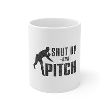 DistinctInk Glossy White Coffee / Tea Mug - Shut Up & Pitch Baseball