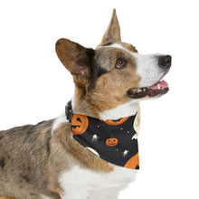 DistinctInk Adjustable Pet Banana Collar with Spooky Skeleton Pumpkin Patch Design for Halloween