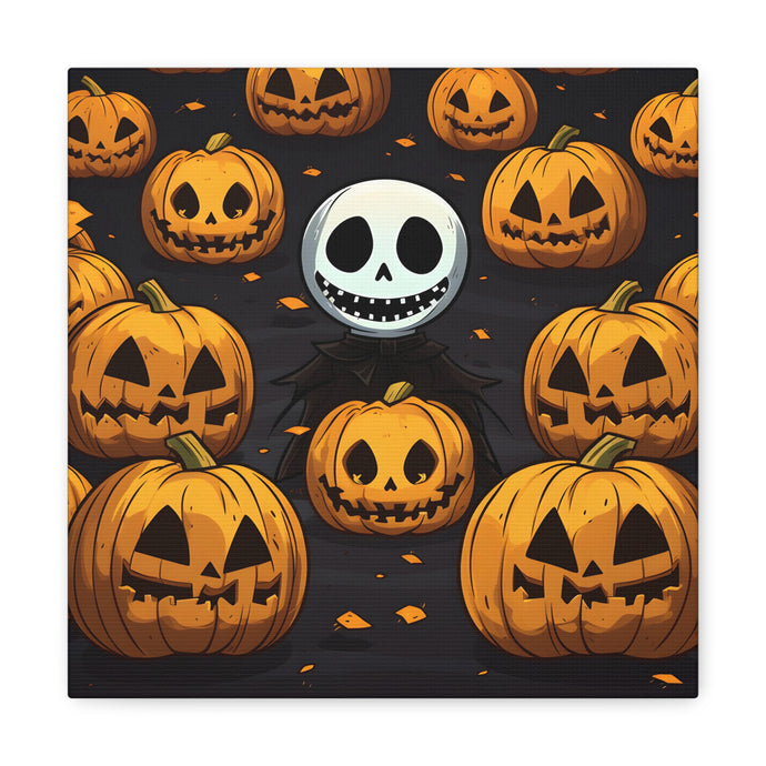 DistinctInk Canvas Wall Art with Ghastly Skeleton Pumpkins for Halloween
