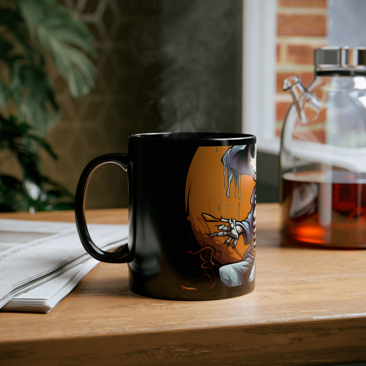 Black Coffee Mug - Haunted Jack-O'-Skeleton for Halloween, view 6