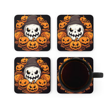 DistinctInk (Set of 4) Corkwood Coasters with Spooky Skeleton Pumpkin PatchDesign for Halloween