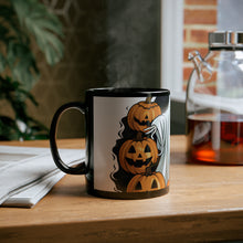 DistinctInk Black Coffee Mug - Ghost Skeleton Pumpkins Pattern for Halloween