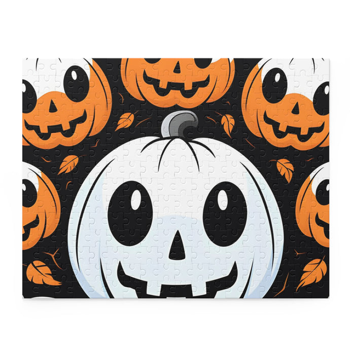 DistinctInk Jigsaw Puzzle with Ghost Skeleton Cartoon Pumpkin Design for Halloween