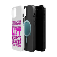 DistinctInk ToughCase for Apple iPhone, Compatible with MagSafe Charging - Lipstick & High Heels Can Life Weights Heavier