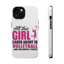 DistinctInk ToughCase for Apple iPhone, Compatible with MagSafe Charging - All This Girl Cares About is Volleyball
