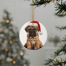 DistinctInk Hanging Ceramic Christmas Tree Ornament with Gold String - Great Gift/Present - 2 3/4 inch Diameter - Boerboel Puppy Design