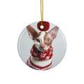 Hanging Ceramic Christmas Tree Ornament with Gold String - Cornish Rex Cat Design