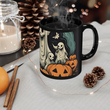 DistinctInk Black Coffee Mug - Spooky Skeleton Pumpkins for Halloween