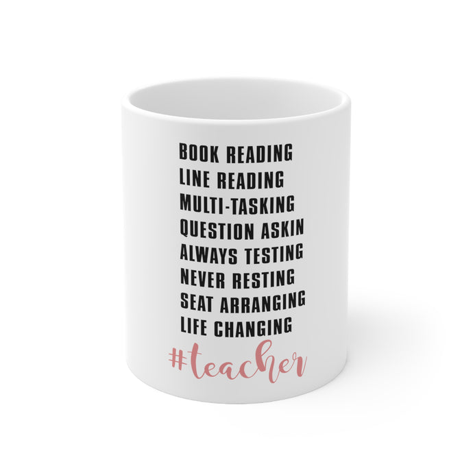 DistinctInk Glossy White Coffee / Tea Mug - Teacher Book Reading Line Multi Tasking