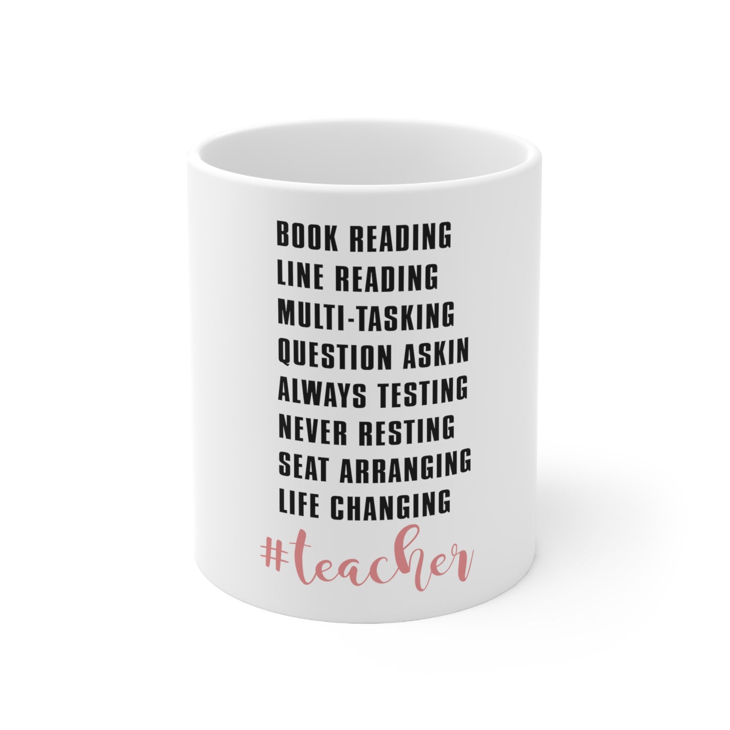 DistinctInk Glossy White Coffee / Tea Mug - Teacher Book Reading Line Multi Tasking