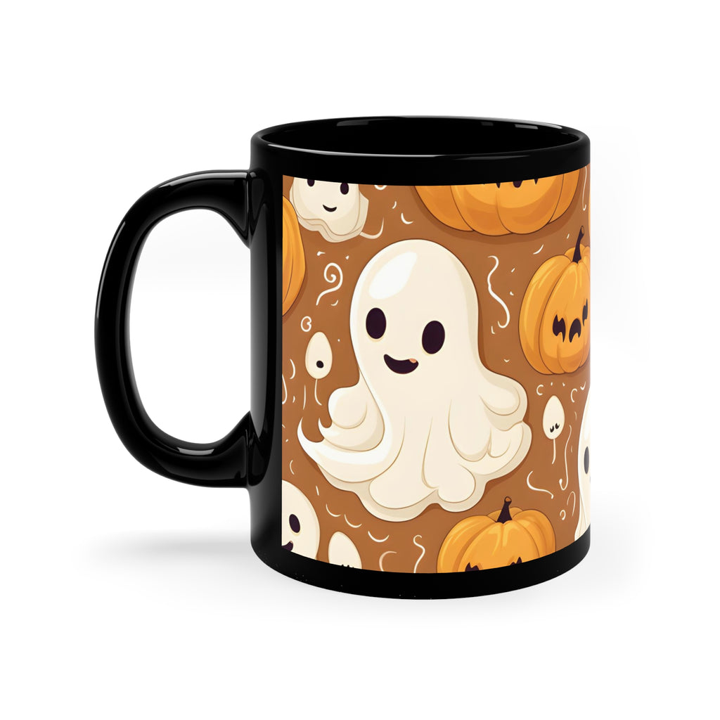 Black Coffee Mug - Ghastly Skeleton Pumpkin Cartoon for Halloween, view 2