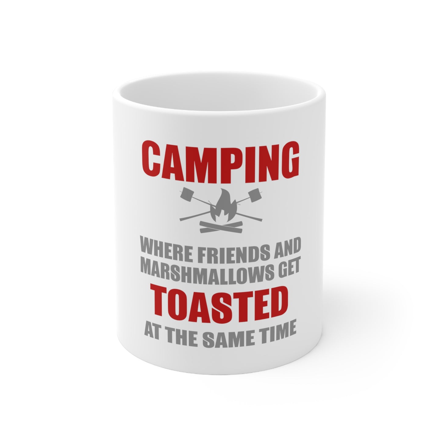 DistinctInk Glossy White Coffee / Tea Mug - Camping - Friends & Marshmallows Get Toasted