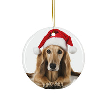 DistinctInk Hanging Ceramic Christmas Tree Ornament with Gold String - Great Gift/Present - 2 3/4 inch Diameter - Saluki Puppy Design