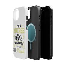 DistinctInk ToughCase for Apple iPhone, Compatible with MagSafe Charging - Nurse and a Mother - Busy and Proud