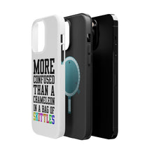 DistinctInk ToughCase for Apple iPhone, Compatible with MagSafe Charging - More Confused than Chameleon in Skittles